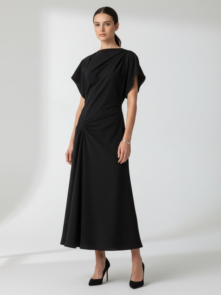 Reiss Asymmetric Draped Midi Dress Nwot Black Size 8 Elegant Occasion Dress